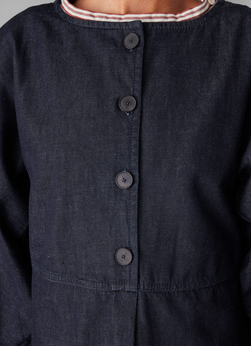 Half Placket Cotton Denim Smock | Indigo