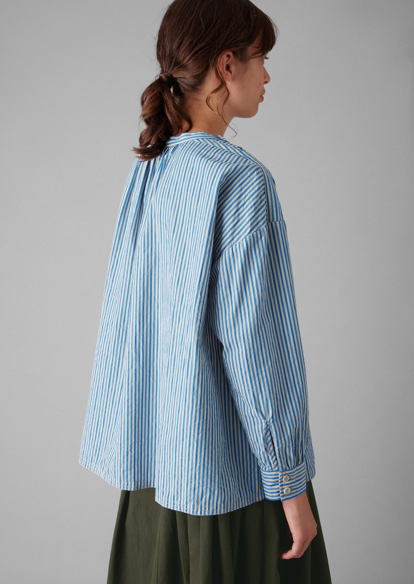 Stripe Cotton Gathered Smock Top | Ocean Blue/Ecru