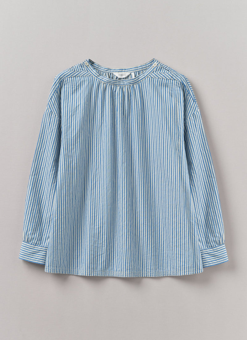 Stripe Cotton Gathered Smock Top | Ocean Blue/Ecru