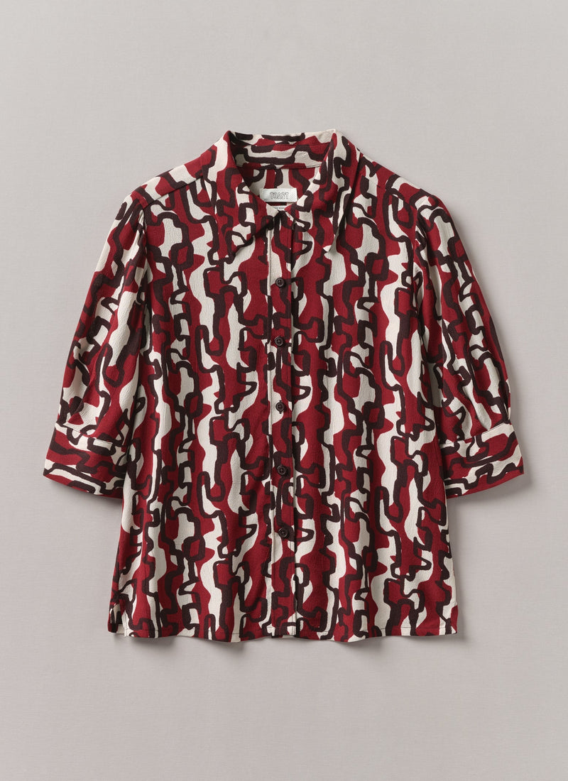 Gia Ribbon Print Shirt | Ecru/Garnet