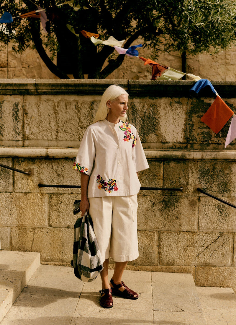 Floral Embroidered Cotton Poplin Shirt | Multi