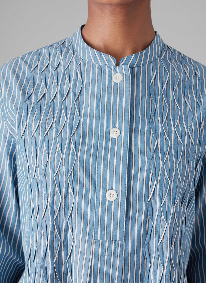 Dash Stripe Pintuck Shirt | Chambray Blue