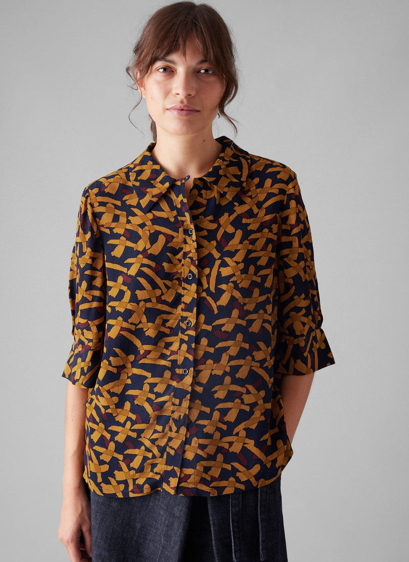 Gia Washi Print Shirt | Deep Blue/Marigold