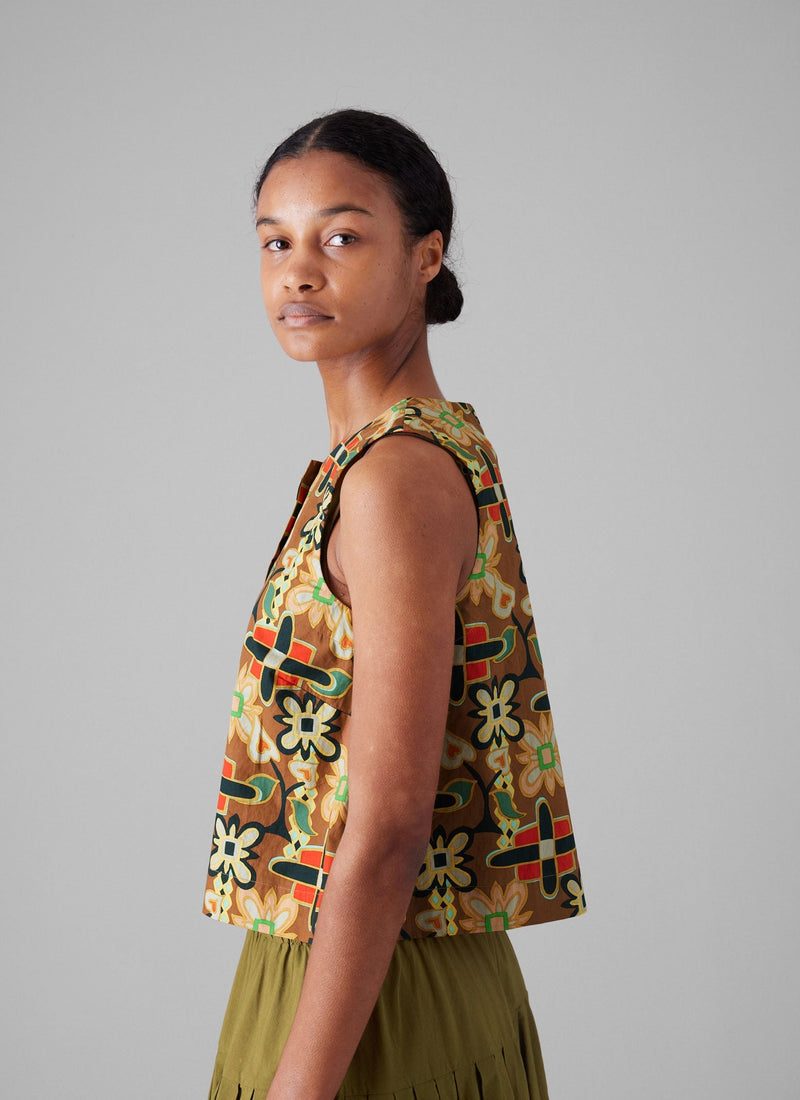 Folk Collage Print Poplin Top | Multi