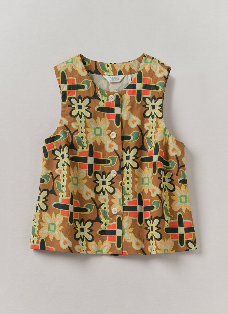 Folk Collage Print Poplin Top | Multi