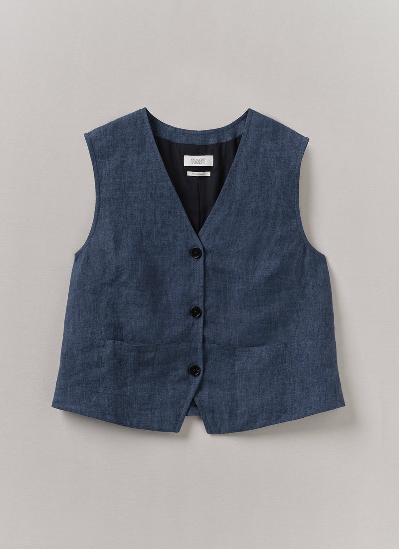 Linen Waistcoat Top | Denim Blue
