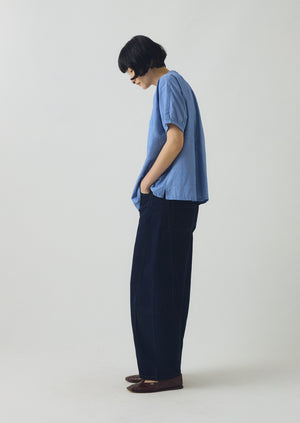 Gathered Cotton Chambray Shirt | Light Blue