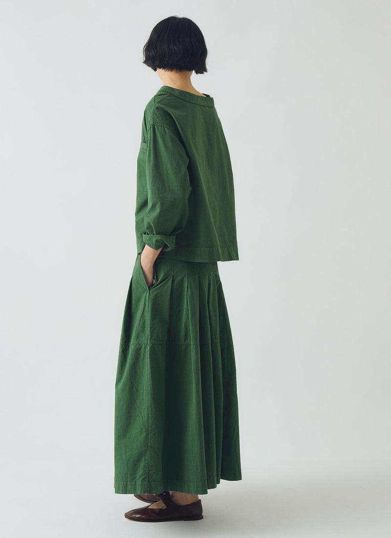 Cotton Linen Poplin Smock Top | Forest Green