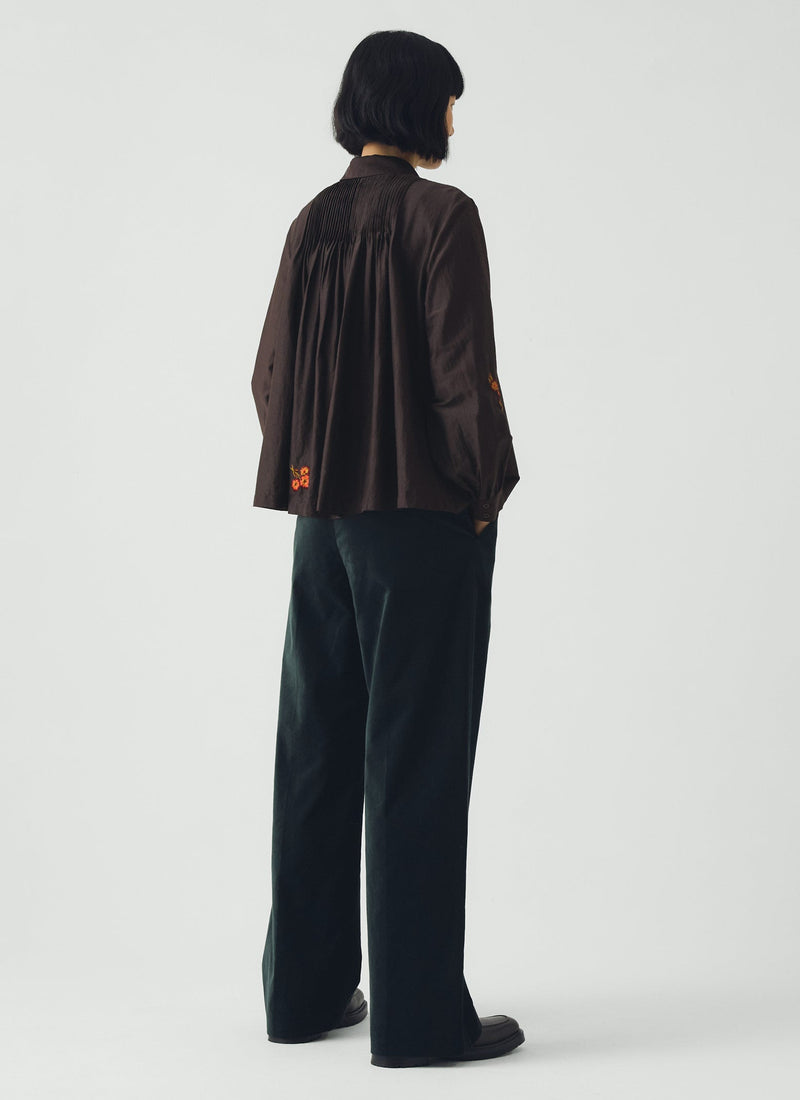 Vespertine Floral Embroidered Cotton Silk Shirt | Black Walnut