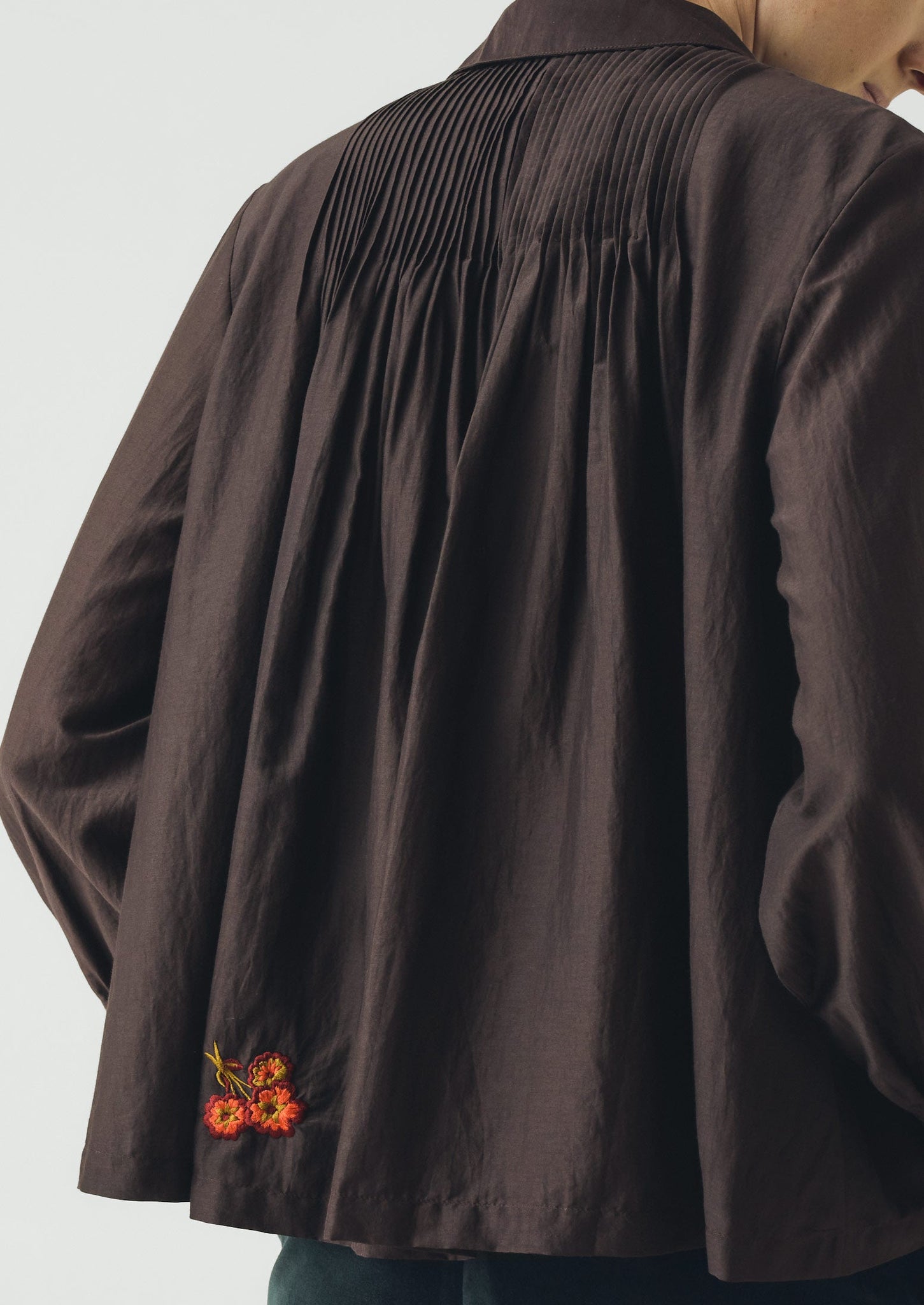 Vespertine Floral Embroidered Cotton Silk Shirt | Black Walnut