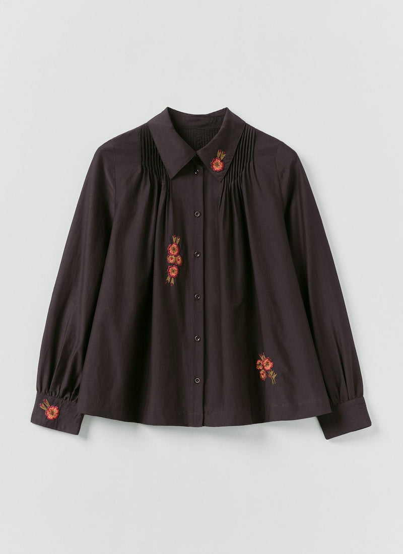 Vespertine Floral Embroidered Cotton Silk Shirt | Black Walnut