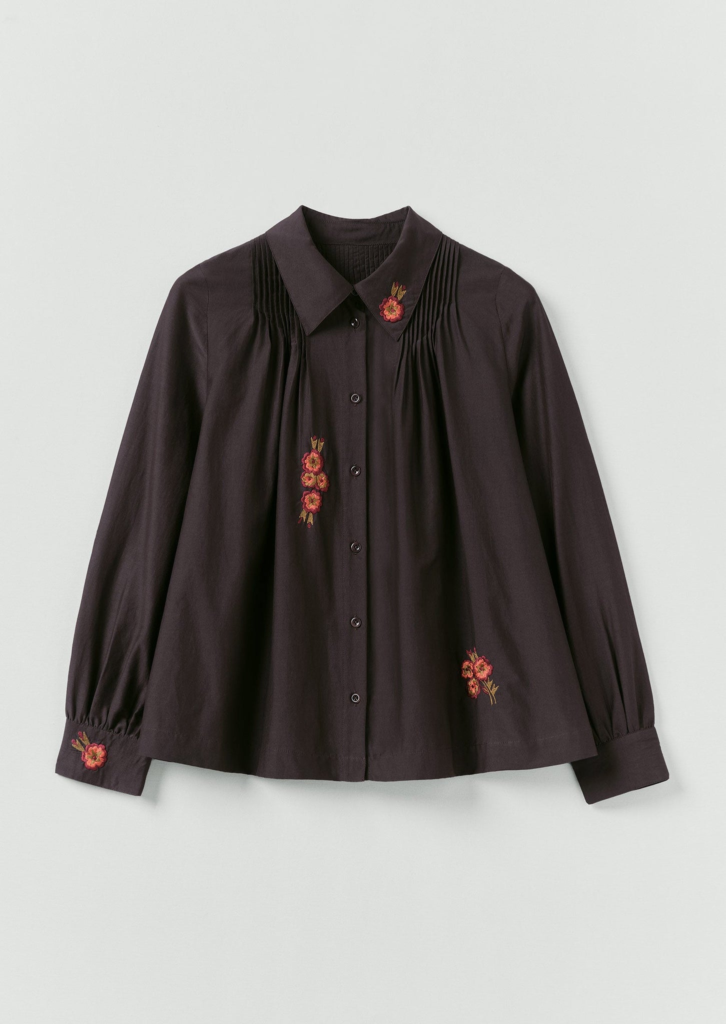 Vespertine Floral Embroidered Cotton Silk Shirt | Black Walnut