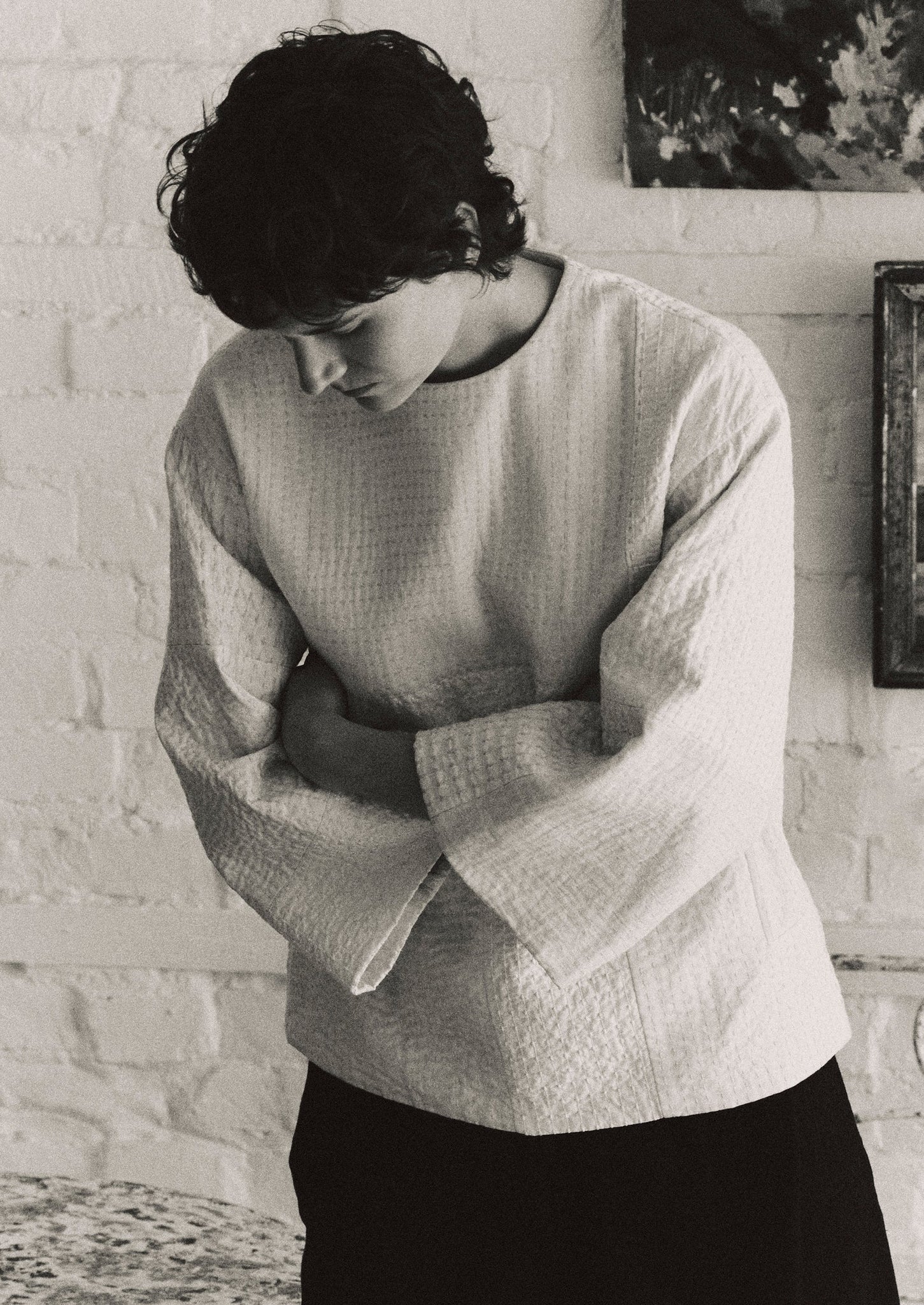 Patchwork Kantha Stitch Cotton Silk Top | White Salt