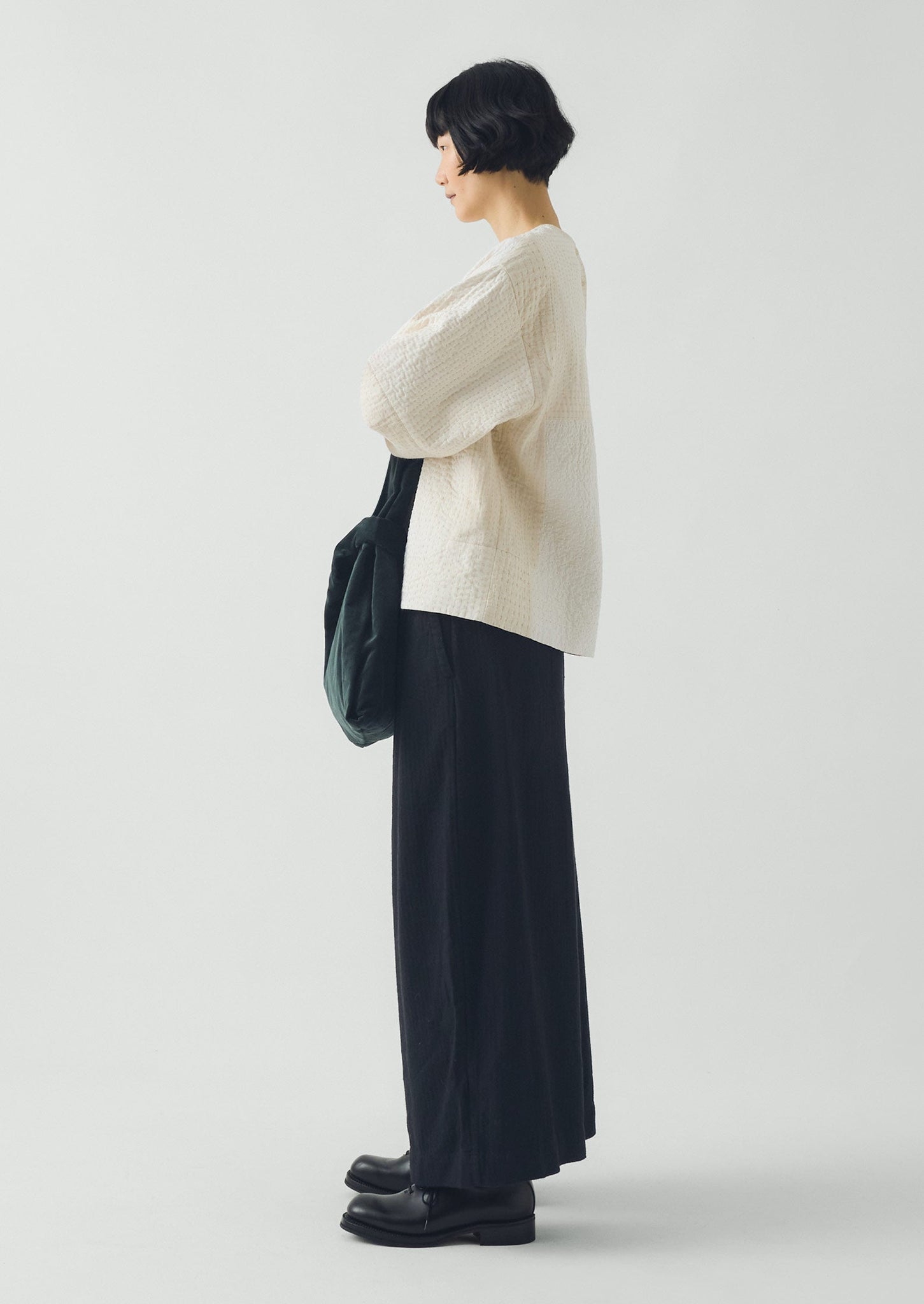 Patchwork Kantha Stitch Cotton Silk Top | White Salt