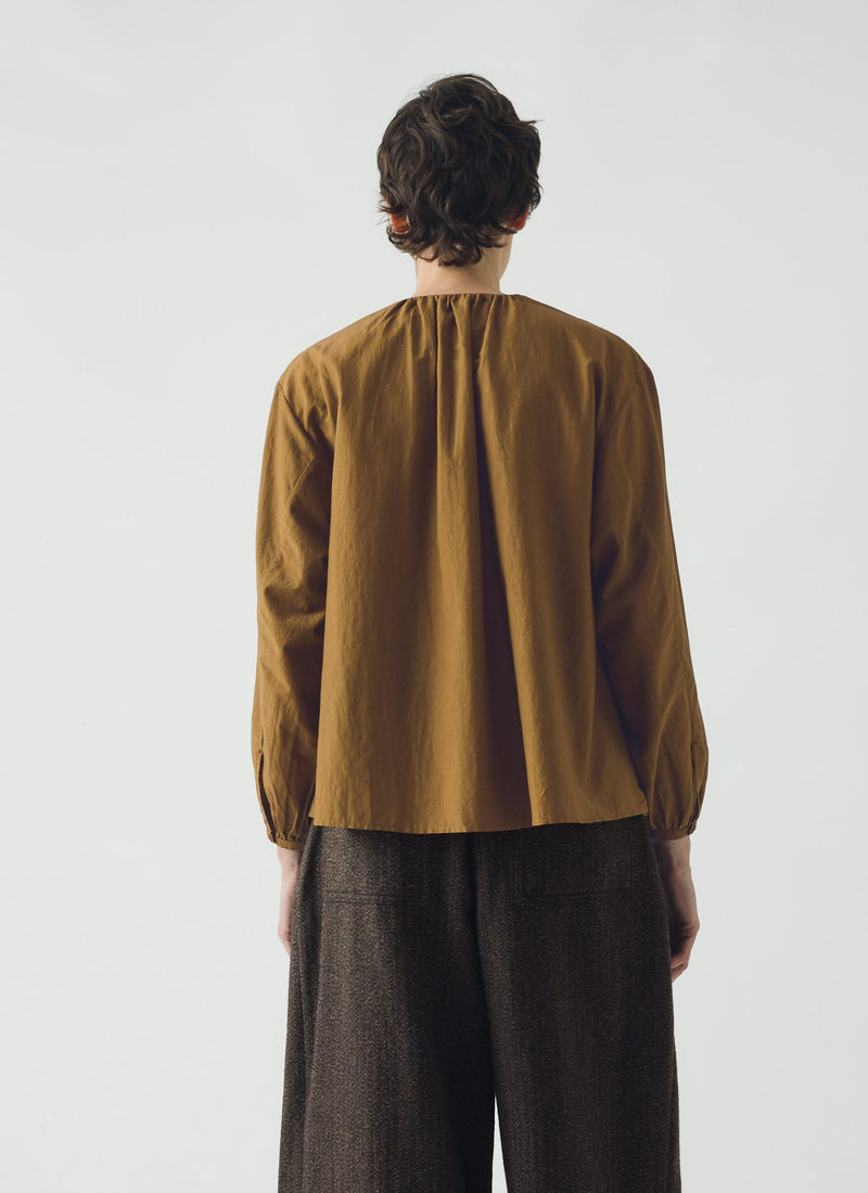 Gathered Neck Cotton Silk Shirt | Old Gold