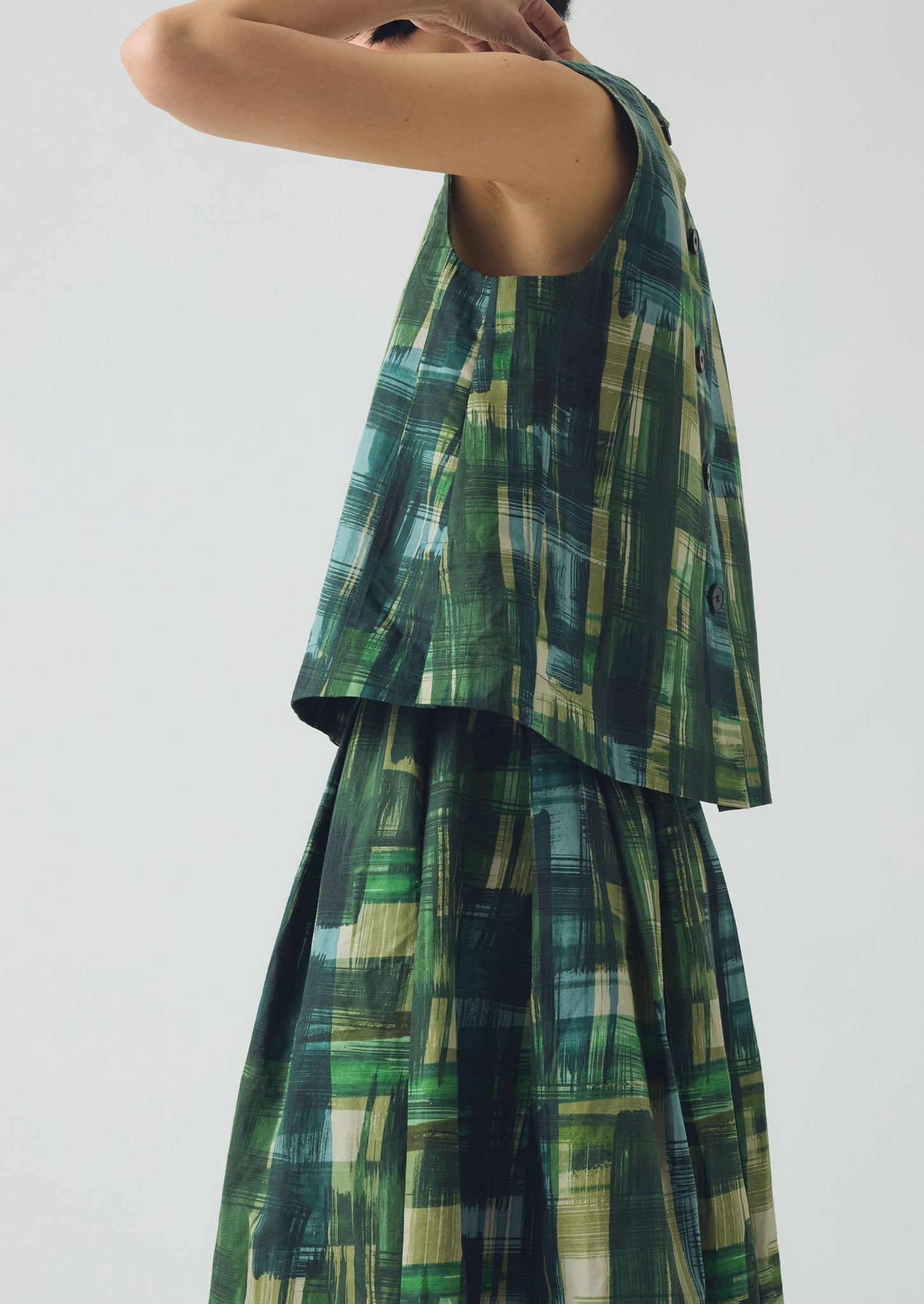 Painted Tweed Cotton Linen Top | Clover Green