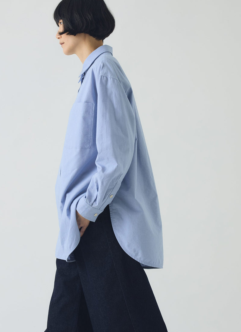Cotton Oxford Oversized Long Shirt | Chambray Blue