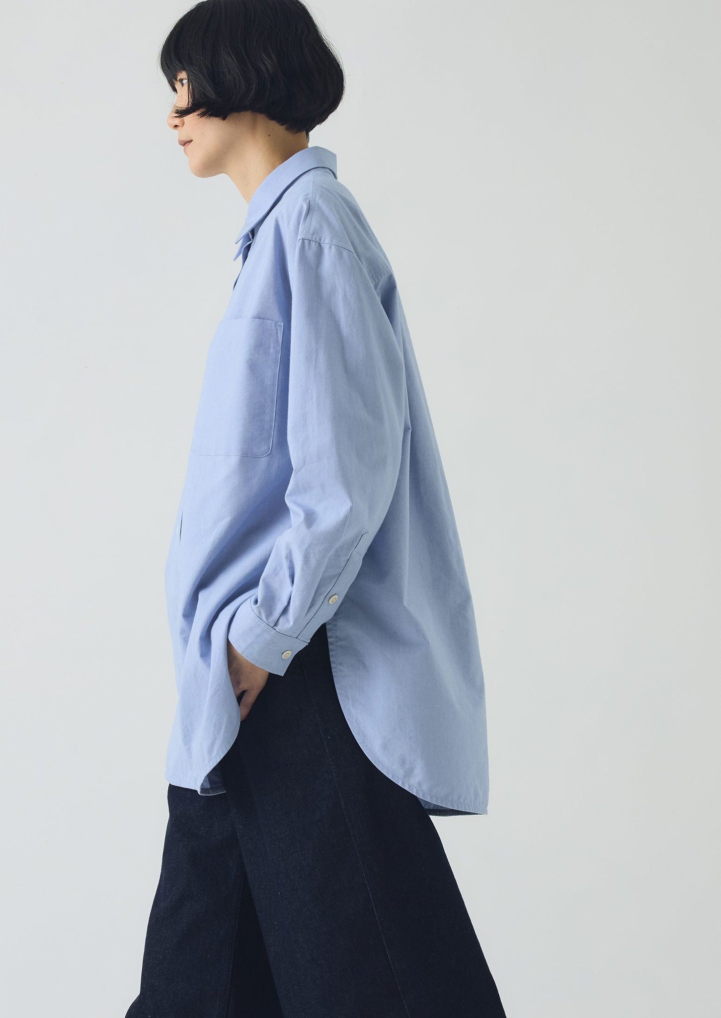 Cotton Oxford Oversized Long Shirt | Chambray Blue