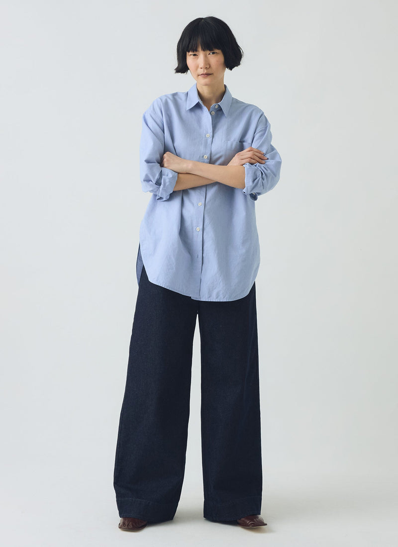Cotton Oxford Oversized Long Shirt | Chambray Blue