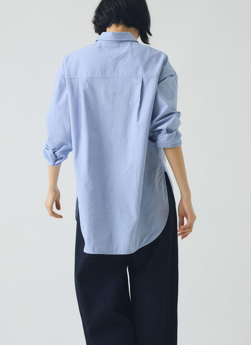 Cotton Oxford Oversized Long Shirt | Chambray Blue