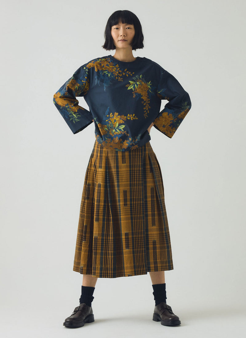 Botanical Shadow Print Cotton Top | Shadow Blue