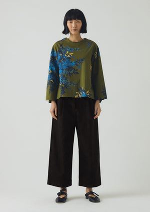 Botanical Shadow Print Cotton Top | Olive