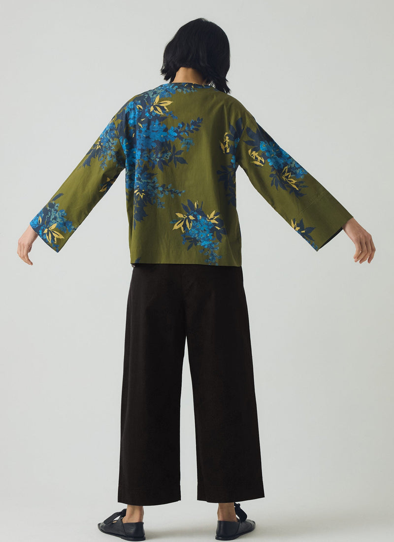 Botanical Shadow Print Cotton Top | Olive