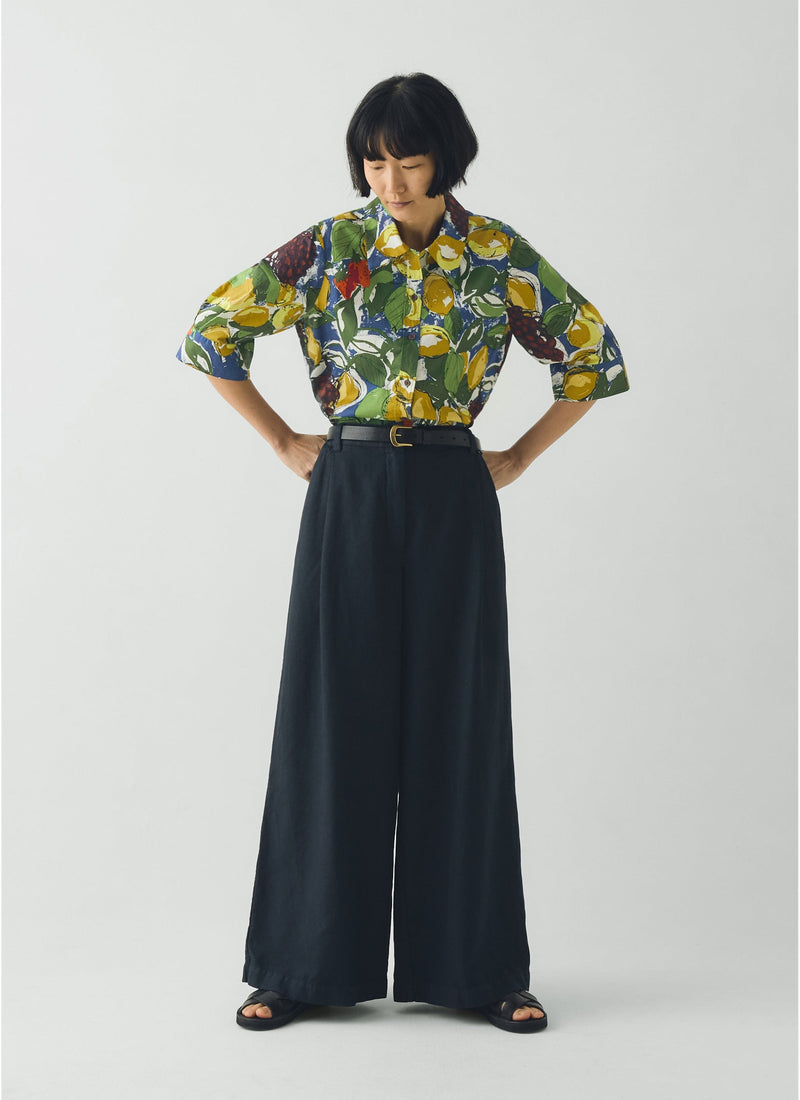 Gia Sketched Fruit Print Shirt | Verdigris/Multi