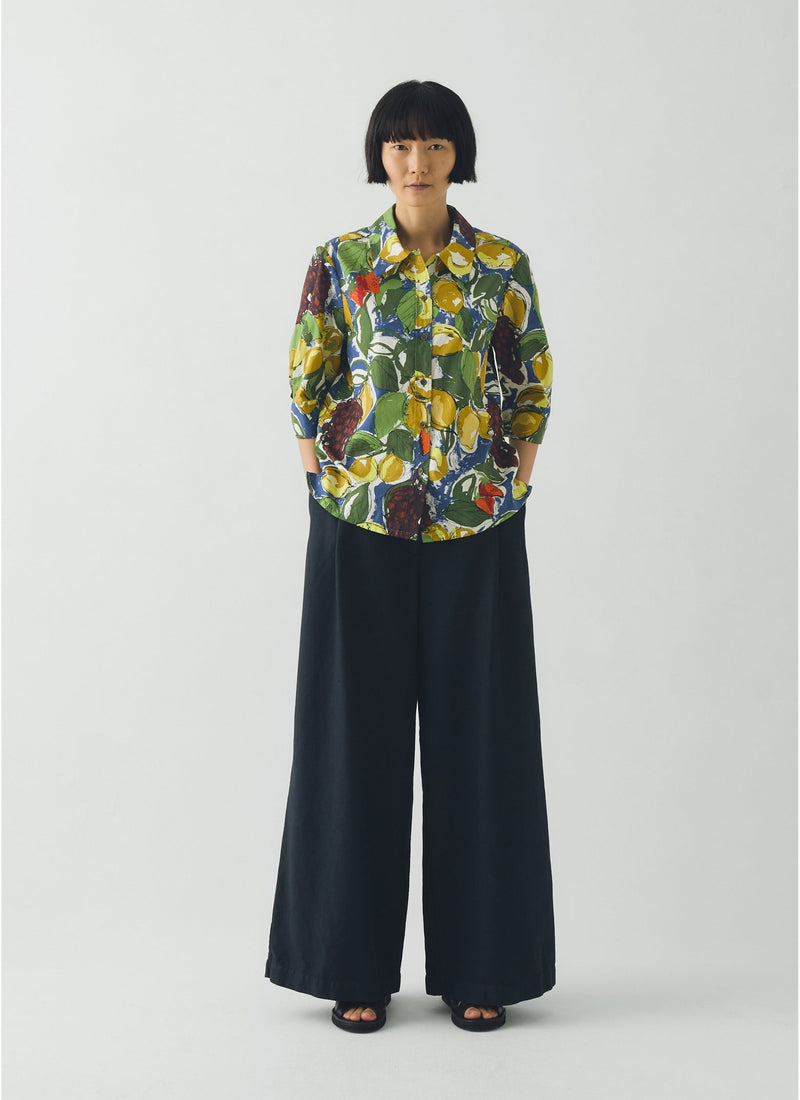 Gia Sketched Fruit Print Shirt | Verdigris/Multi