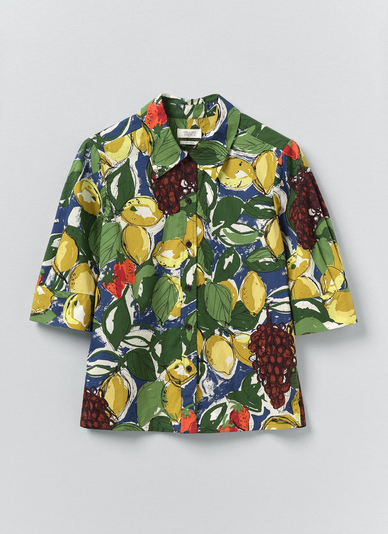 Gia Sketched Fruit Print Shirt | Verdigris/Multi