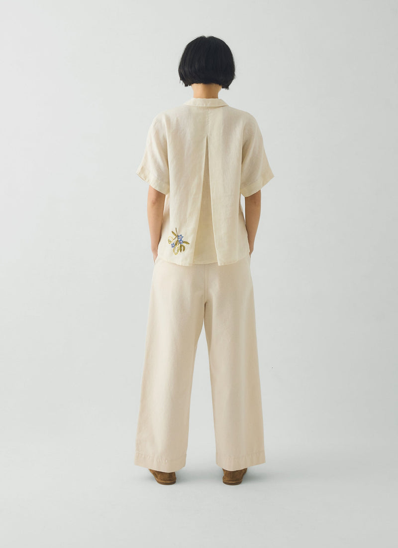 Embroidered Al Fresco Linen Shirt | Lemon Posset