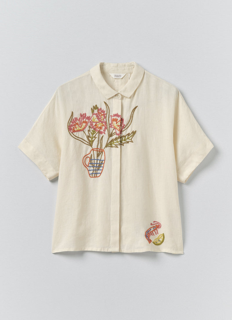 Embroidered Al Fresco Linen Shirt | Lemon Posset