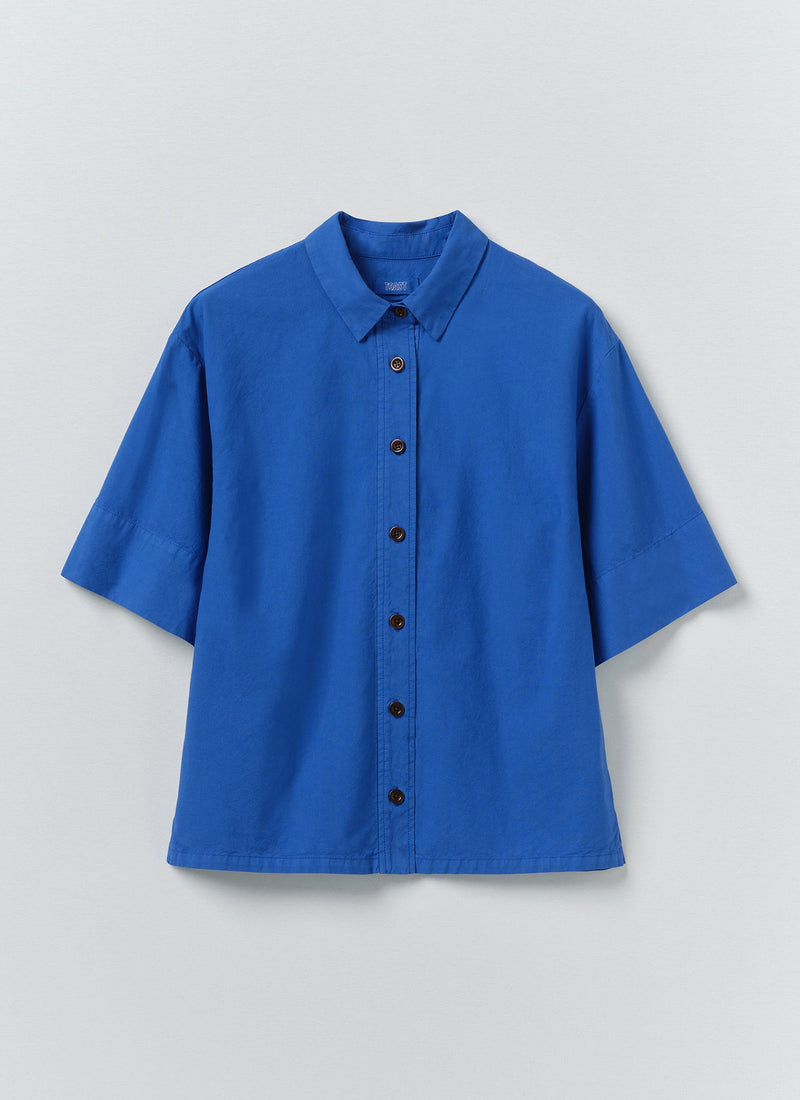 Cotton Linen Poplin Shirt | Enamel Blue