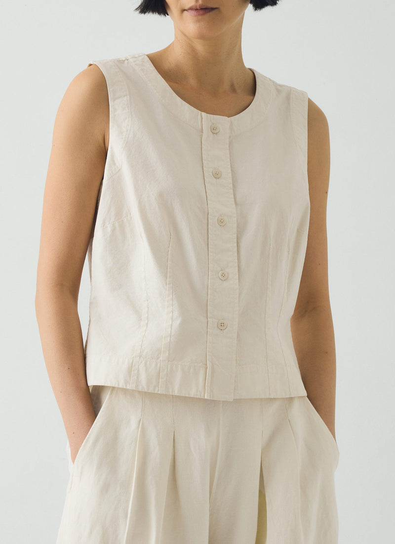 Cotton Linen Poplin Sleeveless Top | Raw Linen
