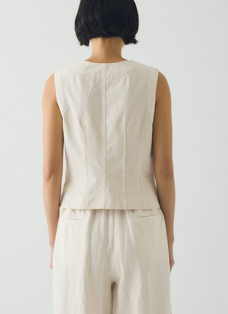 Cotton Linen Poplin Sleeveless Top | Raw Linen