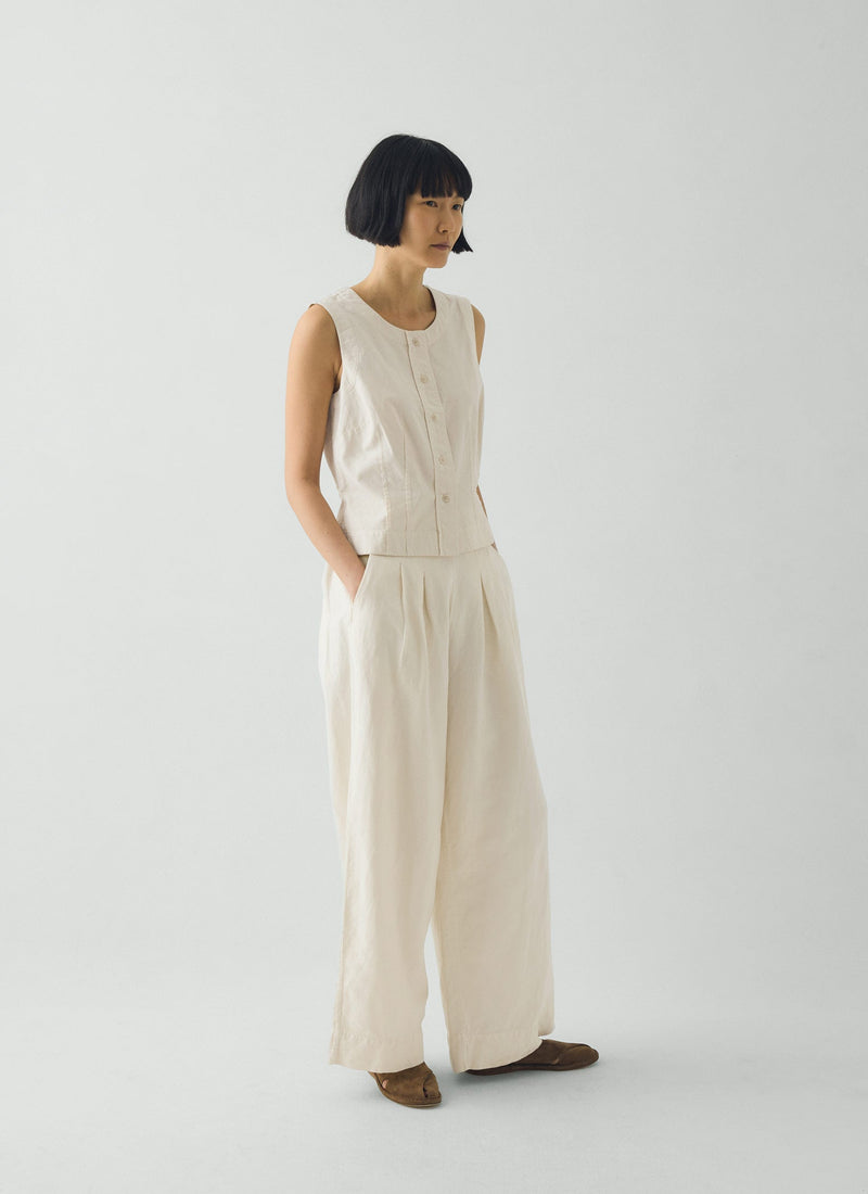Cotton Linen Poplin Sleeveless Top | Raw Linen