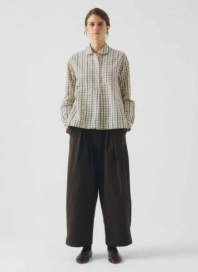 Half Placket Check Cotton Shirt | Ecru/Rich Soil