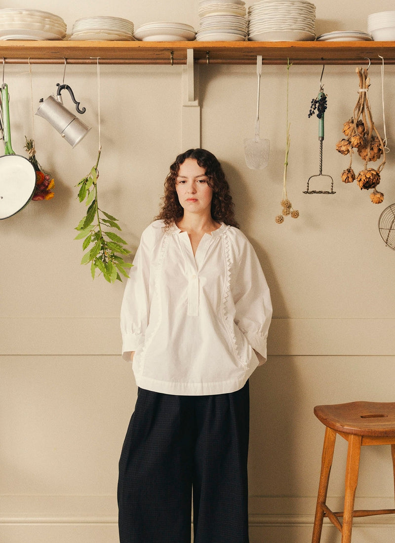 Crockery Edge Cotton Poplin Top | Paper White