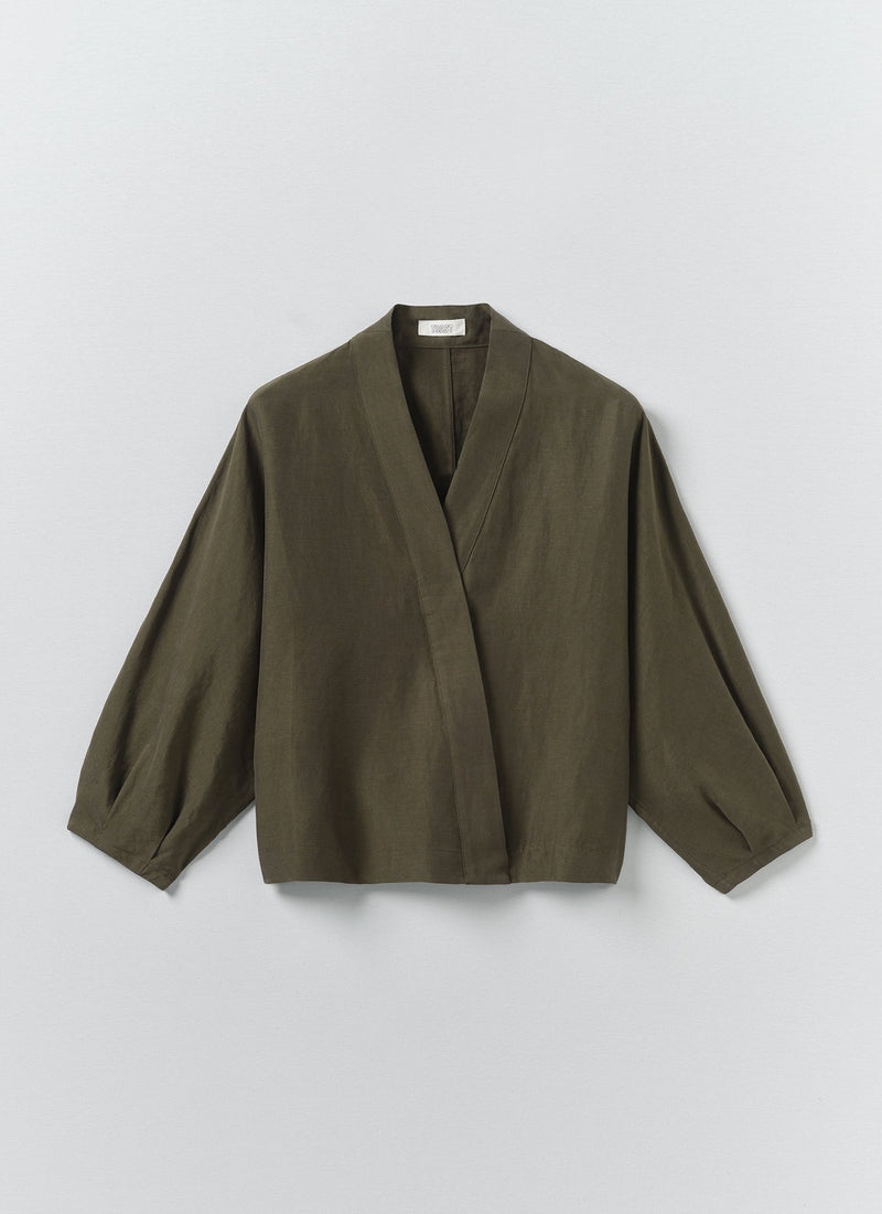 Linen Silk Wrap Shirt | Tent Green
