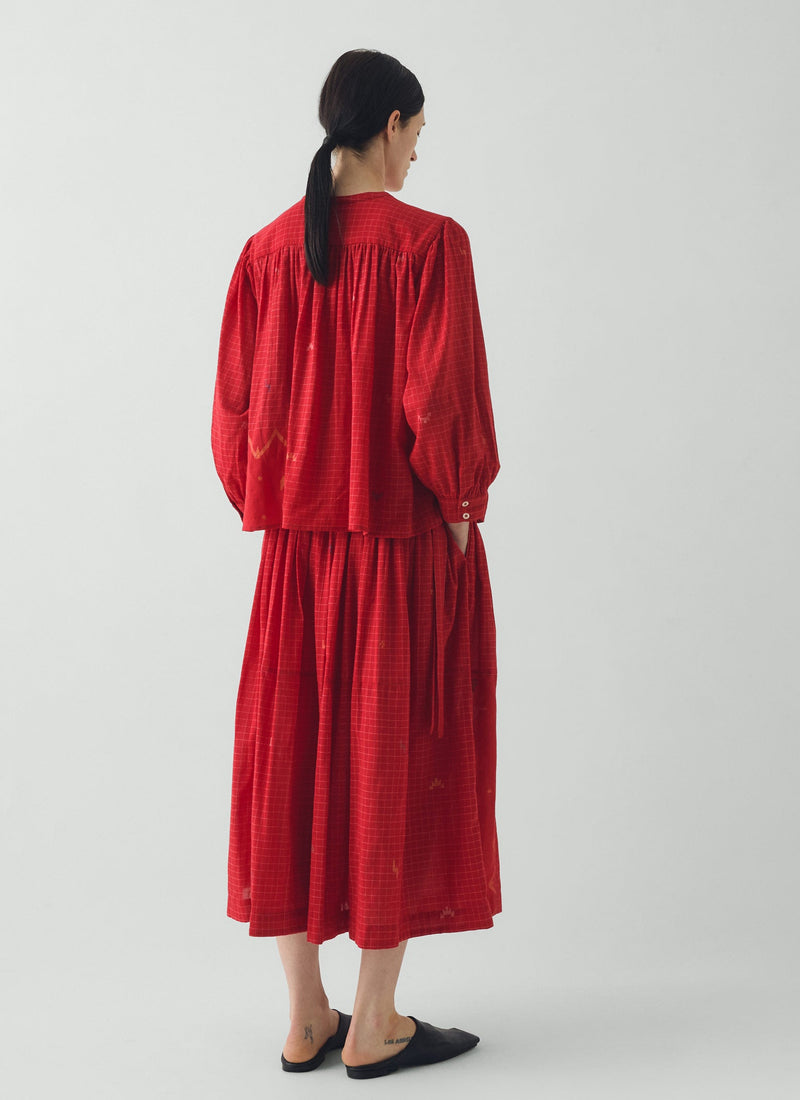 Jamdani Hand Woven Cotton Top | Maypole Red