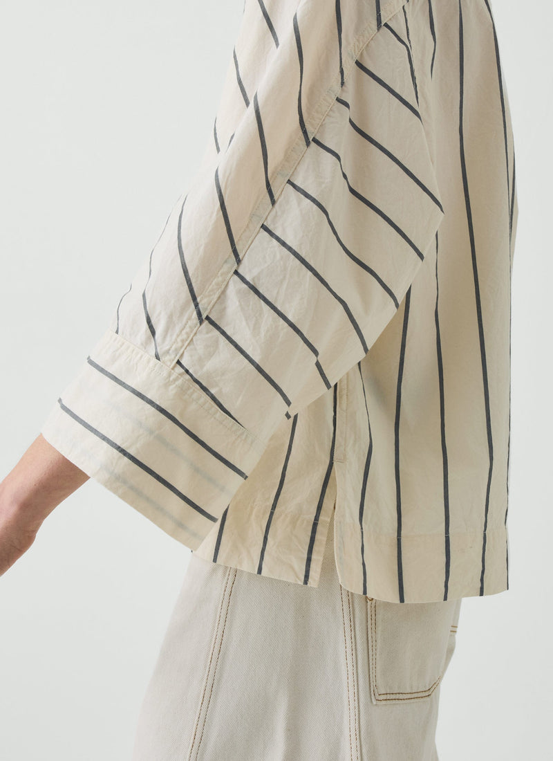 Garland Stripe Cotton Smock Top | Ecru/Charcoal