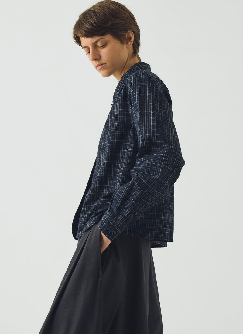 Space Dyed Indigo Check Shirt | Indigo/Ecru