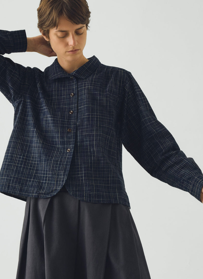 Space Dyed Indigo Check Shirt | Indigo/Ecru