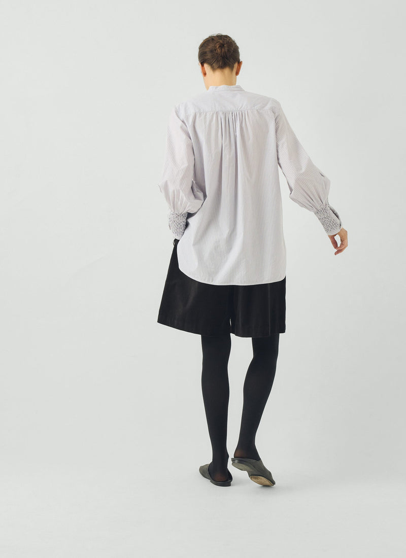 Hand Smocked Stripe Cotton Shirt | Ecru/Thistle