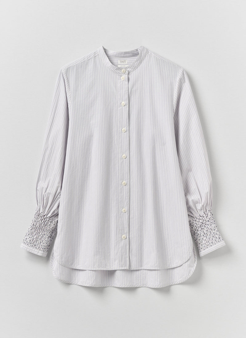 Hand Smocked Stripe Cotton Shirt | Ecru/Thistle
