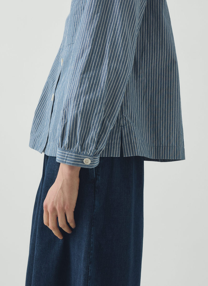 Baya Patch Pocket Stripe Cotton Shirt | Chambray Blue/Ecru