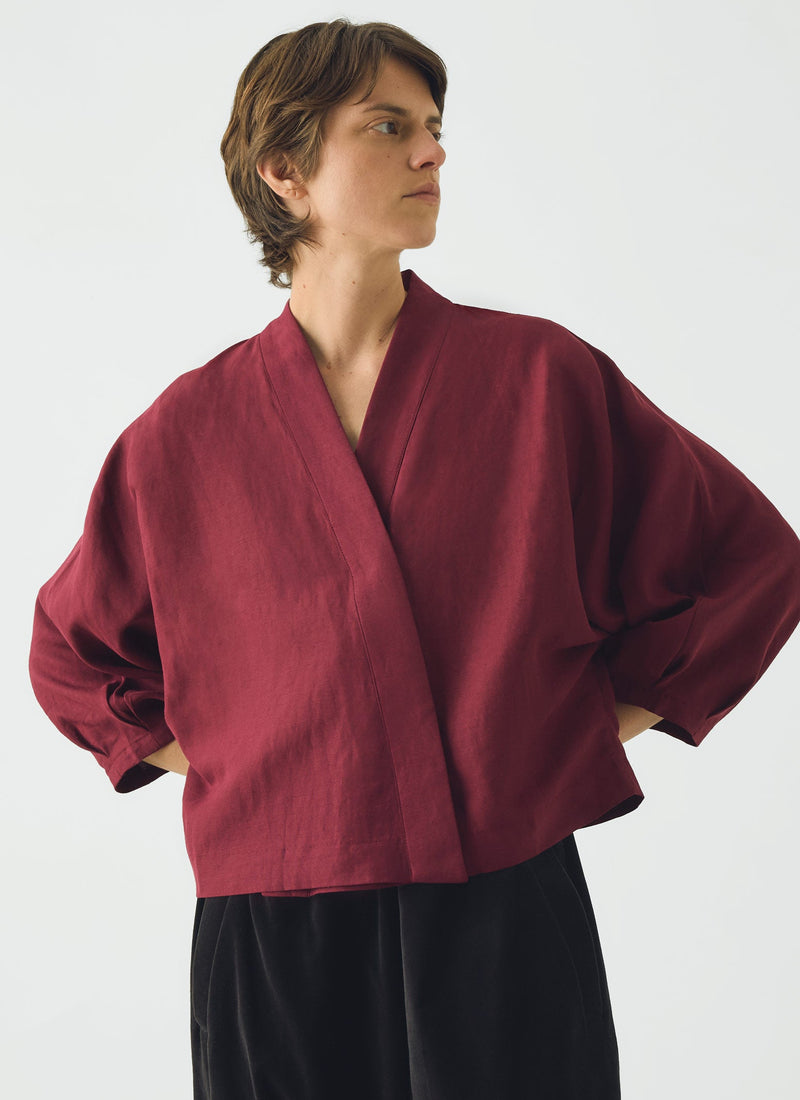 Linen Silk Wrap Shirt | Plum