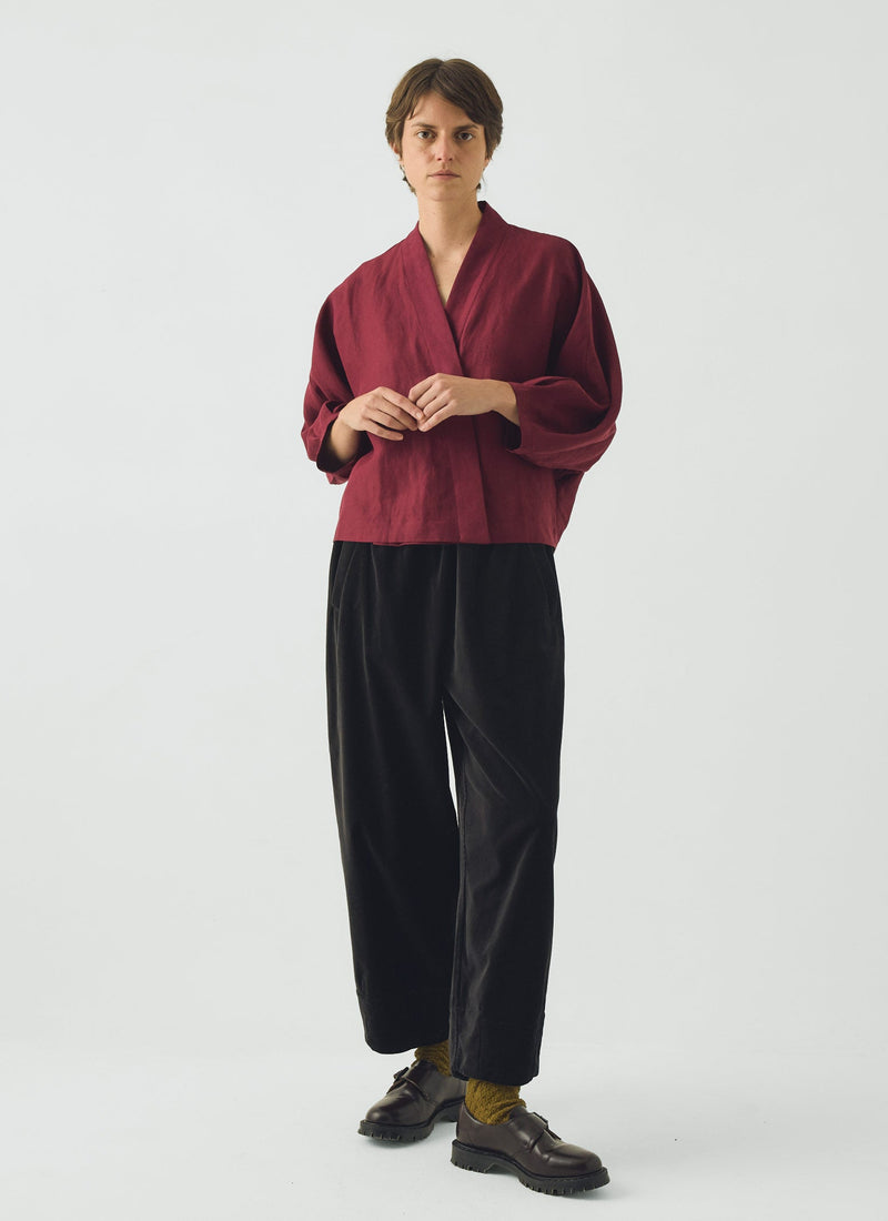 Linen Silk Wrap Shirt | Plum
