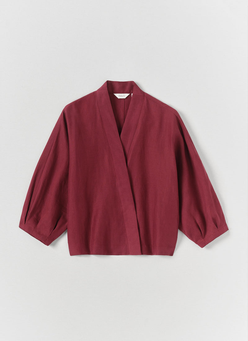 Linen Silk Wrap Shirt | Plum