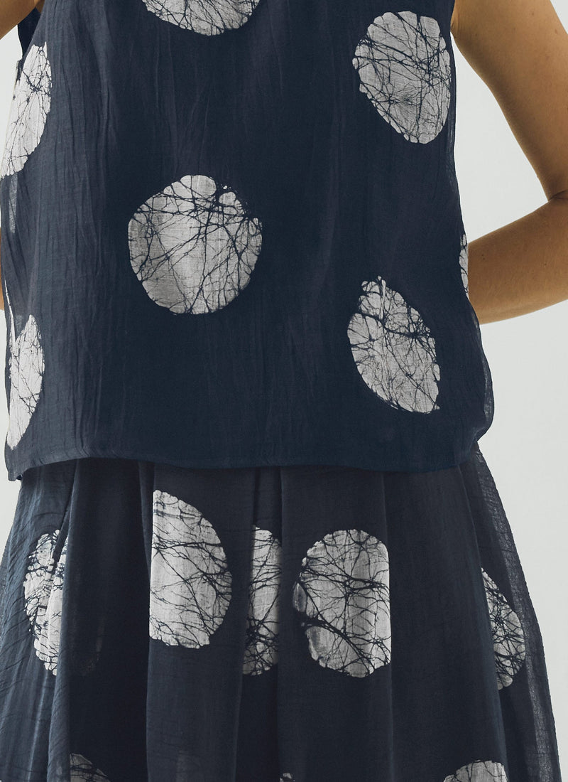 Batik Dot Cotton Silk Top | Dark Midnight
